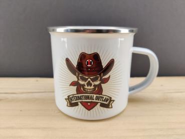 International Harvester Totenkopf Emaille Tasse Oldtimer Farm